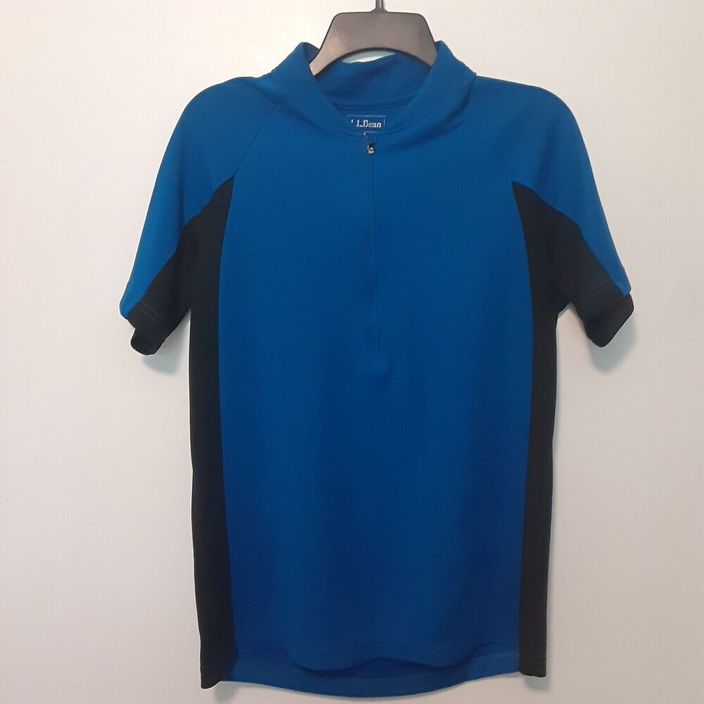 LL Bean Adult Mens M Blue Black Activewear Short Sleeve 1/4 Zip Shirt